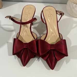 Jessica Burgundy Satin Bow Heels